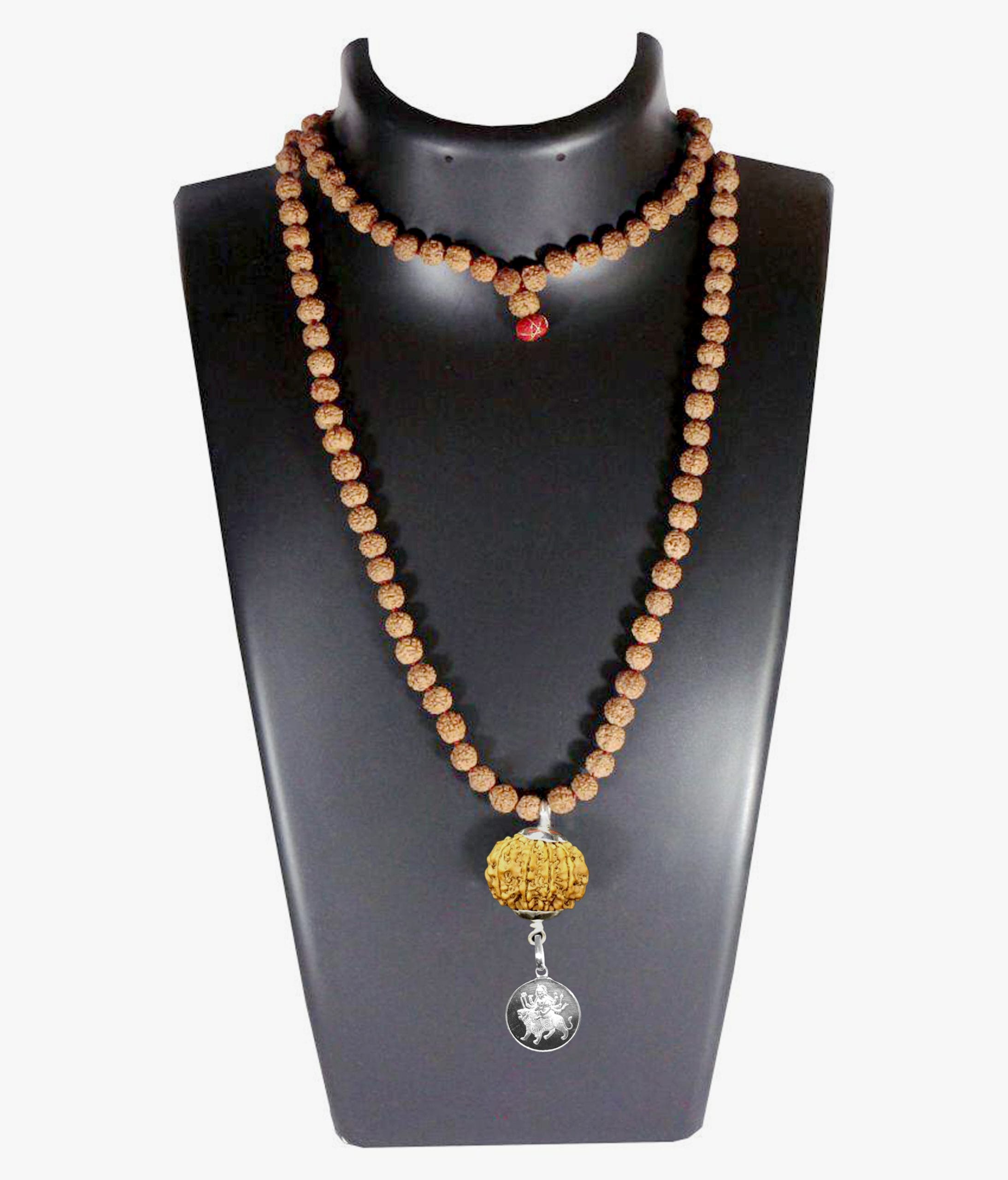 5MRUKV-2-scaled-1.jpg Goddess Durga Kavach 9 Mukhi Rudraksha With Silver Yantra Attached In Rudraksha Mala - Image 1